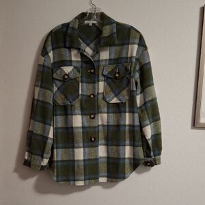 Veveret Plaid Button Front Shacket Shirt Long Sleeve Size Medium